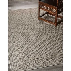 Online Kirklands Home Neutral Bordered Lattice Outdoor Area Rug, 5x7 Gray