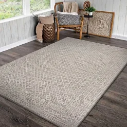 Online Kirklands Home Neutral Bordered Lattice Outdoor Area Rug, 5x7 Gray