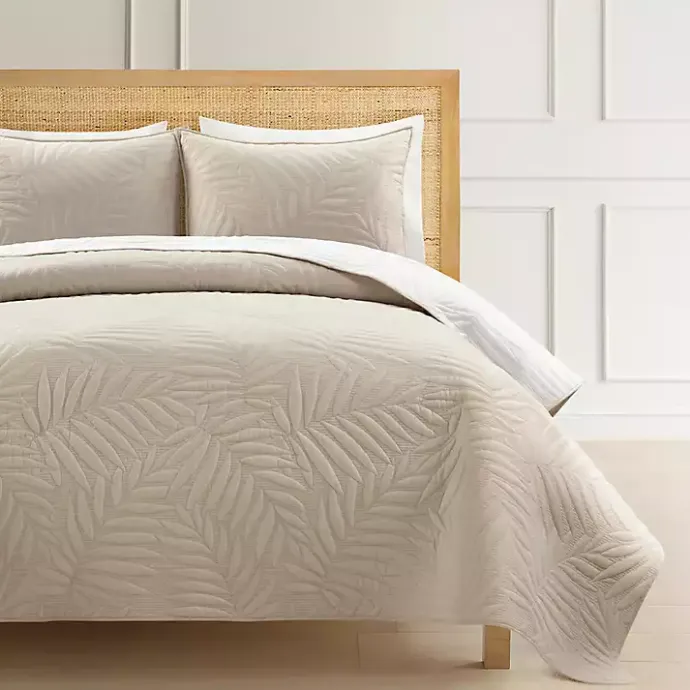 Kirklands Home Neutral Leaf Reversible 3-pc. Cali King Quilt Set