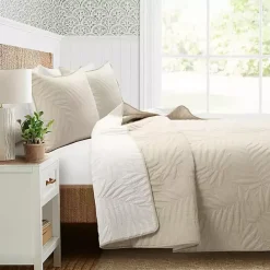 Kirklands Home Neutral Leaf Reversible 3-pc. Cali King Quilt Set