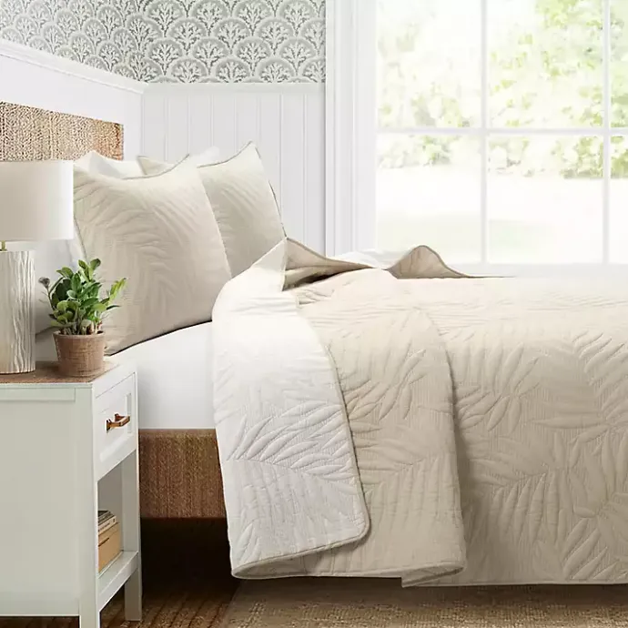 Kirklands Home Neutral Leaf Reversible 3-pc. Cali King Quilt Set
