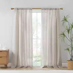 Online Kirklands Home Neutral Linen Blend Curtain Panel Set, 84 in Tan