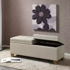 New Kirklands Home Neutral Split Seat Jackson Storage Bench Ivory