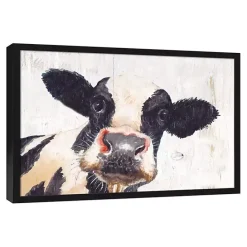 Hot Kirklands Home Neutral Staring Cow Framed Canvas Art Print
