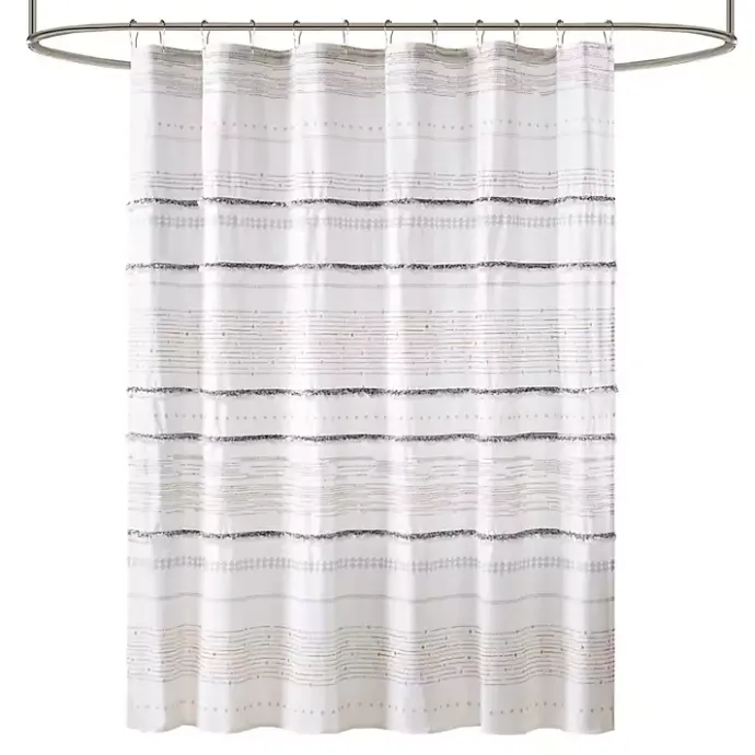 Discount Kirklands Home Neutral Striped Boho Cotton Shower Curtain