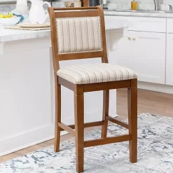 Outlet Kirklands Home Neutral Stripes Upholstered Emmy Counter Stool Tan