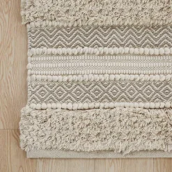 New Kirklands Home Neutral Tufted Stripes Woven Bath Runner Brown