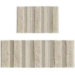 New Kirklands Home Neutral Tufted Stripes Woven Bath Runner Brown