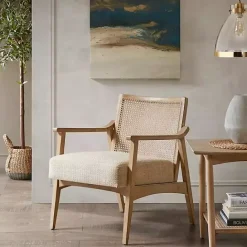 New Kirklands Home Neutral Wheat Mid-Century Modern Accent Chair Tan
