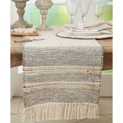 Kirklands Home Neutral Woven Tassel Table Runner