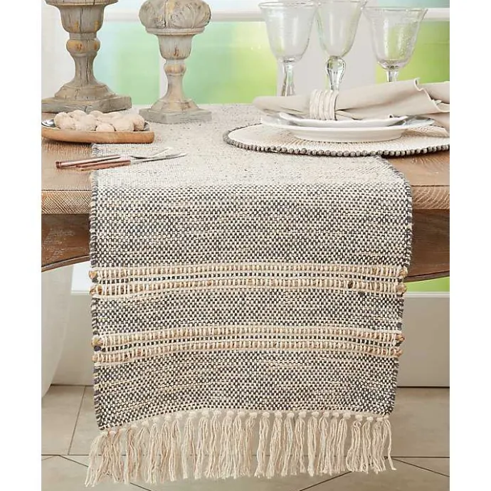 Kirklands Home Neutral Woven Tassel Table Runner