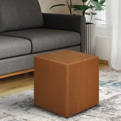 Sale Kirklands Home Newton Carmel Faux Leather Square Ottoman Brown