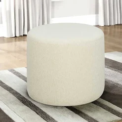 Kirklands Home Newton Boucle Cylinder Ottoman Ivory