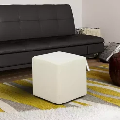 New Kirklands Home Newton Boucle Square Ottoman Ivory