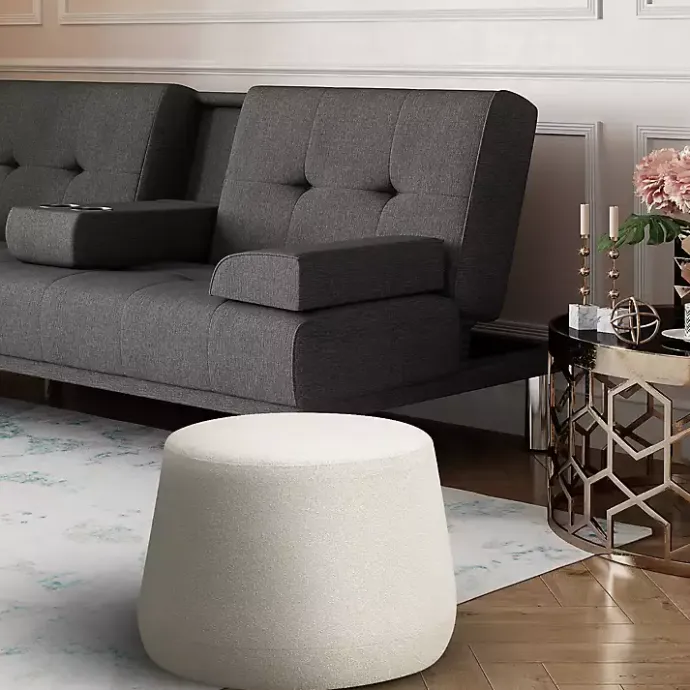 Kirklands Home Newton Boucle Thimble Ottoman Ivory