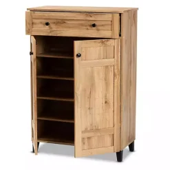 Kirklands Home Oak 2-Door Grid Shoe Storage Cabinet Tan