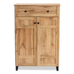Kirklands Home Oak 2-Door Grid Shoe Storage Cabinet Tan