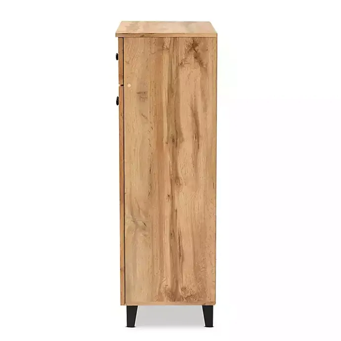 Kirklands Home Oak 2-Door Grid Shoe Storage Cabinet Tan