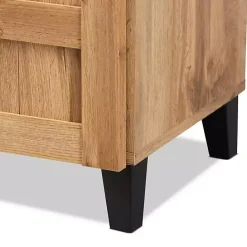 Kirklands Home Oak 2-Door Grid Shoe Storage Cabinet Tan