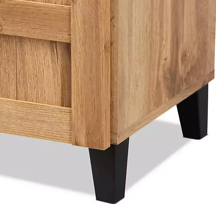Kirklands Home Oak 2-Door Grid Shoe Storage Cabinet Tan