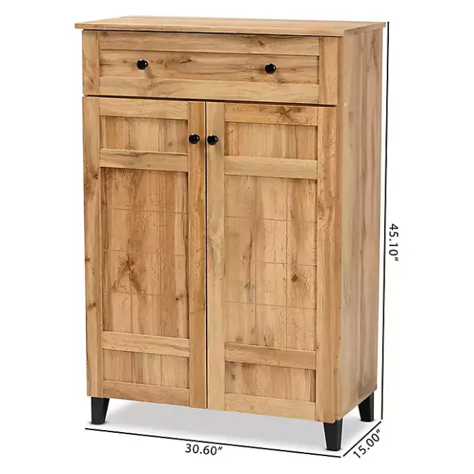 Kirklands Home Oak 2-Door Grid Shoe Storage Cabinet Tan