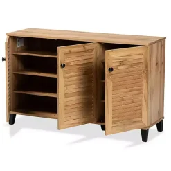 New Kirklands Home Oak 3-Door Slatted Shoe Storage Cabinet Brown