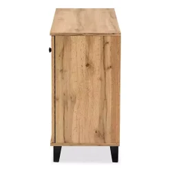 New Kirklands Home Oak 3-Door Slatted Shoe Storage Cabinet Brown