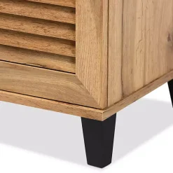 New Kirklands Home Oak 3-Door Slatted Shoe Storage Cabinet Brown