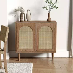 Hot Kirklands Home Oak Wood and Arched Rat 2-Door Cabinet Tan