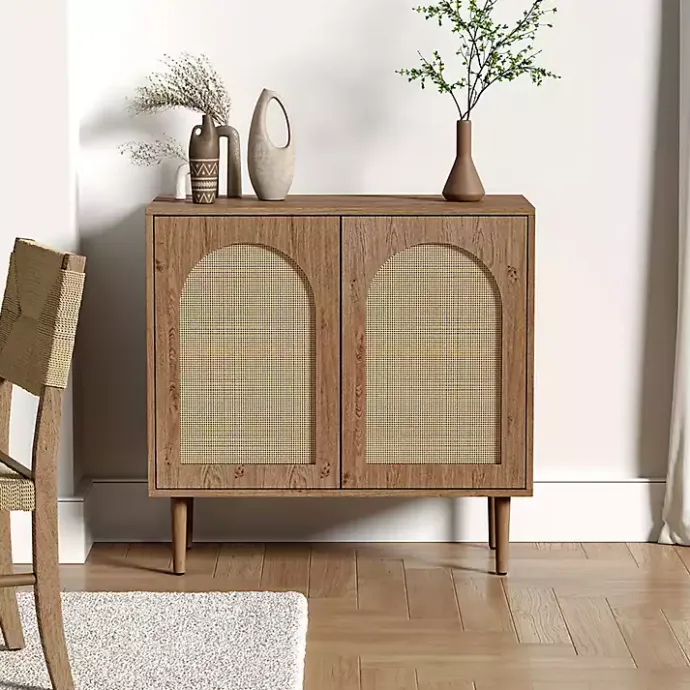 Hot Kirklands Home Oak Wood and Arched Rat 2-Door Cabinet Tan