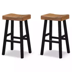 Online Kirklands Home Oak Wood Backless Cooper Bar Stools, Set of 2 Brown