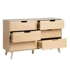 Hot Kirklands Home Oak Wood Simple Grooved Handle 6-Drawer Dresser Tan