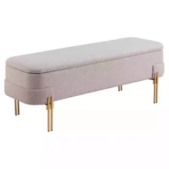 Outlet Kirklands Home Oatmeal Shearling Upholstered Storage Bench Tan