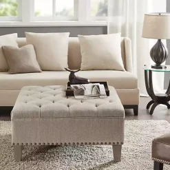Outlet Kirklands Home Oatmeal Tufted Square Ottoman Tan