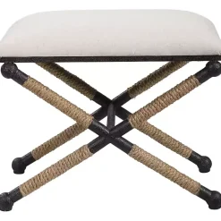 New Kirklands Home Oatmeal Upholstered Wrapped Rope Frame Bench Ivory