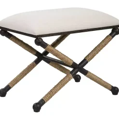 New Kirklands Home Oatmeal Upholstered Wrapped Rope Frame Bench Ivory