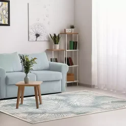 Discount Kirklands Home Ocean Blue Palm Leaves Outdoor Area Rug, 6x9