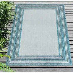 Online Kirklands Home Ocean Blue Threaded Frame Outdoor Area Rug, 4x7