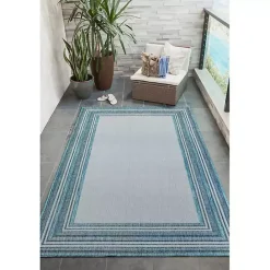 Online Kirklands Home Ocean Blue Threaded Frame Outdoor Area Rug, 4x7