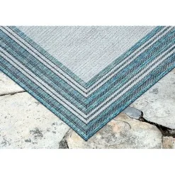 Online Kirklands Home Ocean Blue Threaded Frame Outdoor Area Rug, 4x7
