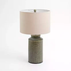 Clearance Kirklands Home Olive Green Grid Ceramic Table Lamp Tan