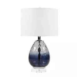 New Kirklands Home Ombre Blue Glass Teardrop Table Lamp White