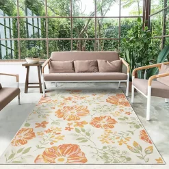 Sale Kirklands Home Orange & Green Floral Reversible Outdoor Rug, 5x7