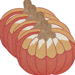 New Kirklands Home Orange Beaded Pumpkin Harvest Placemats, Set of 4