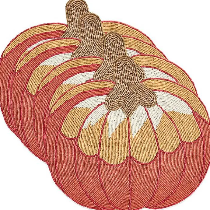 New Kirklands Home Orange Beaded Pumpkin Harvest Placemats, Set of 4