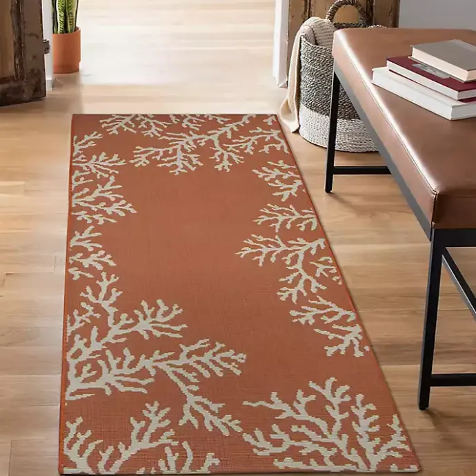 New Kirklands Home Coral Indoor/Outdoor Runner, 1x4 Orange