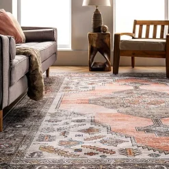 Hot Kirklands Home Orange Distressed Medallion Washable Area Rug, 4x6