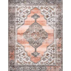 Kirklands Home Orange Distressed Medallion Washable Area Rug, 5x8