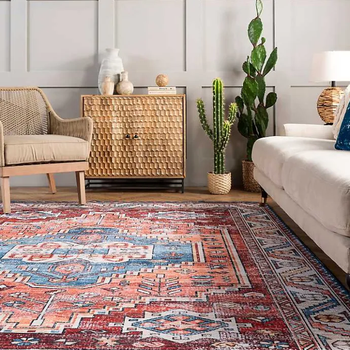 Best Kirklands Home Orange Faded Medallion Washable Area Rug, 4x6