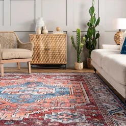 Clearance Kirklands Home Orange Faded Medallion Washable Area Rug, 5x8